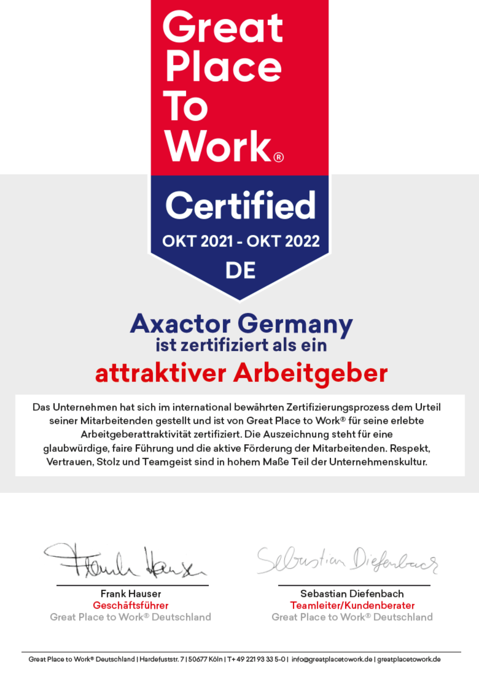 2021 Great Place To Work Zertifikat Dt
